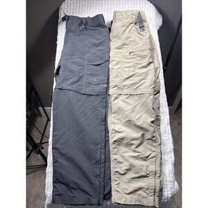 North Face Men Bundle 2 Pack Convertible Pants L Gray & Khaki Thick Heavy Nylon